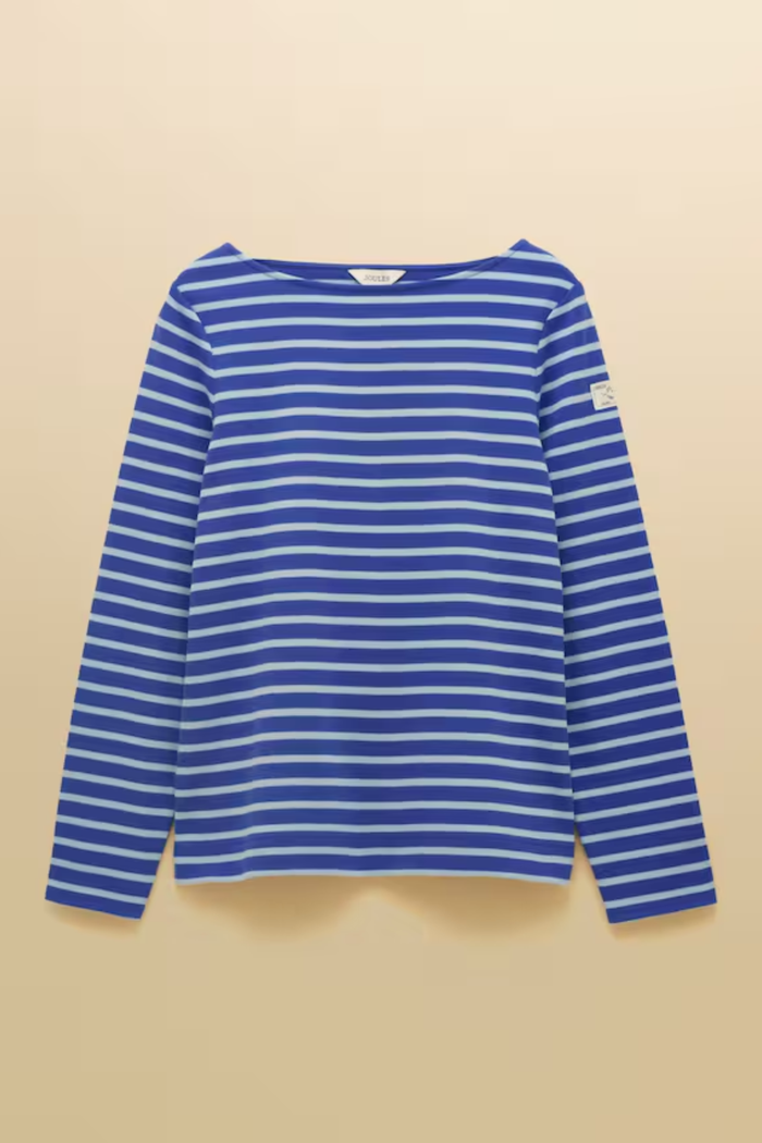 Joules Harbour Dark Blue/Sky Blue Boat Neck Long Sleeve Breton Stripe Top. Shop Joules at Dotique.