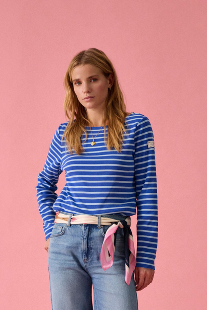 Joules Harbour Dark Blue/Sky Blue Boat Neck Long Sleeve Breton Stripe Top. Shop Joules at Dotique.