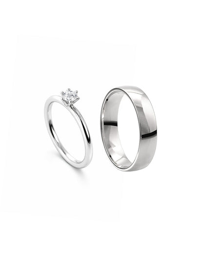 Förlovningsringar i set till dam och herr. silverring och diamantring