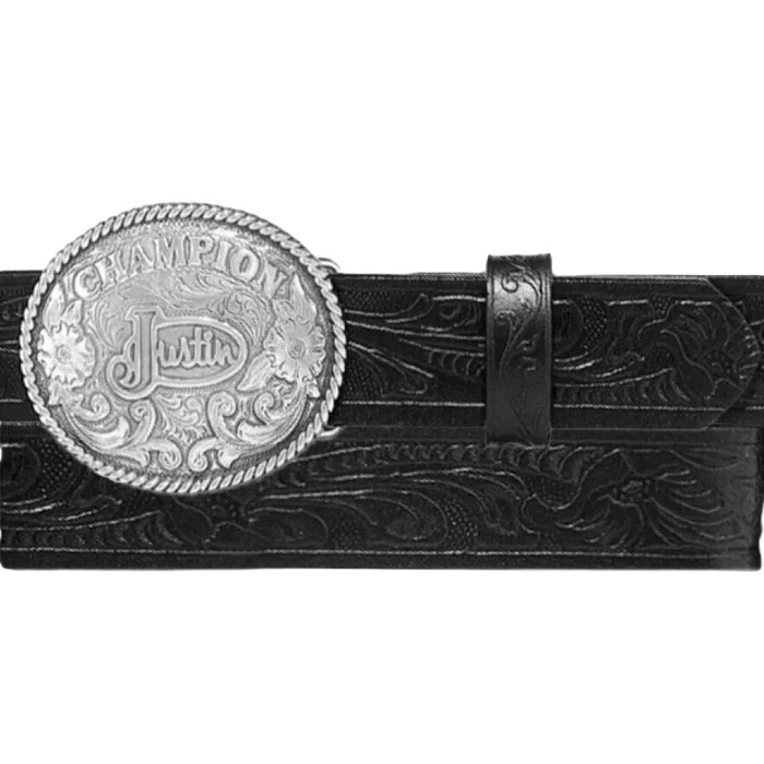 Justin Kid's Champion Black Tooled Belt