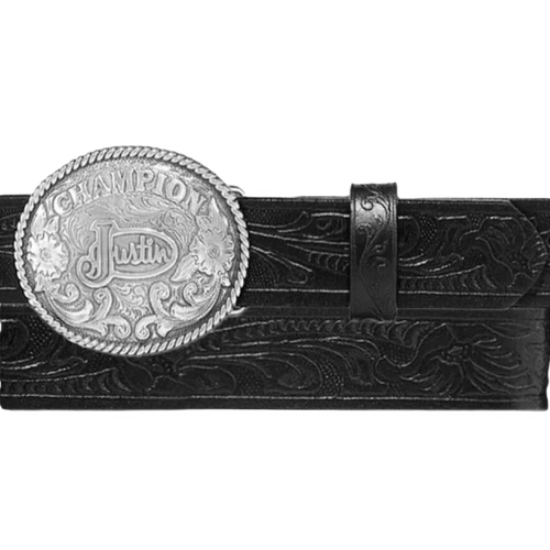 Justin Kid's Champion Black Tooled Belt