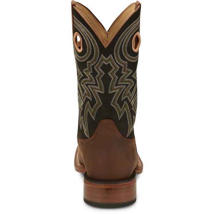 Justin Men's Big News Western Boot in Black & Brown Cowhide