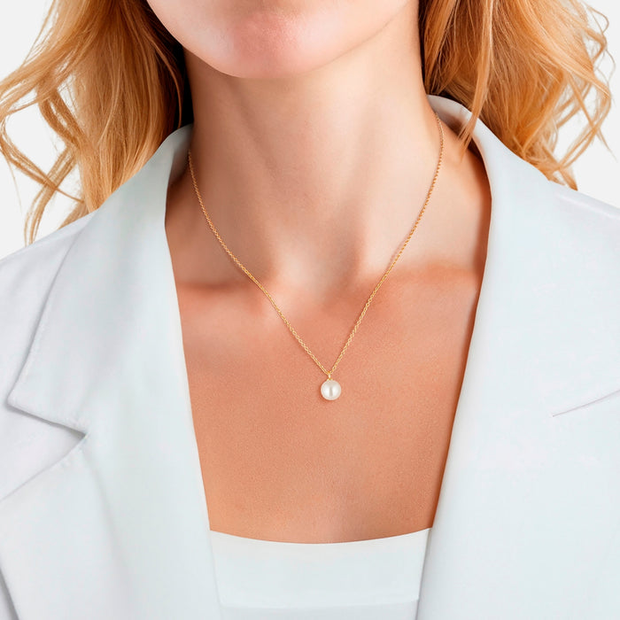 Kette mit Muschelkernperle gelbgold