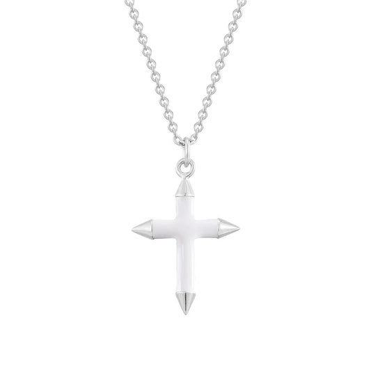 Kette silber mit Kreuz Emaille weiß