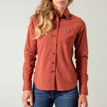 Kimes Ranch Women's Linville Long Sleeve Western Button Down Shirt in Dark Red