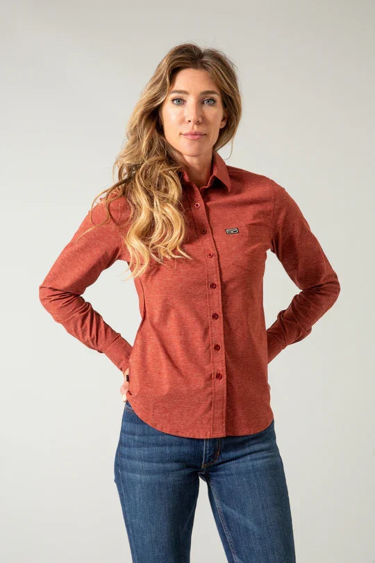 Kimes Ranch Women's Linville Long Sleeve Western Button Down Shirt in Dark Red