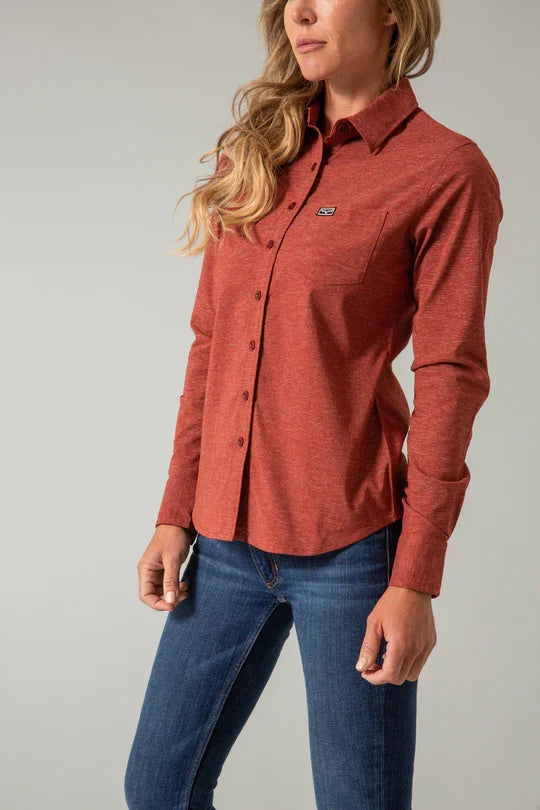 Kimes Ranch Women's Linville Long Sleeve Western Button Down Shirt in Dark Red