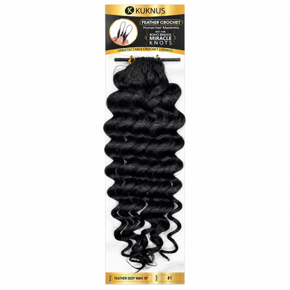 Kuknus Feather Crochet Human Hair Mastermix Deep Wave 18" in Colour 1 (Jet Black)