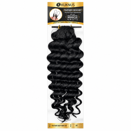 Kuknus Feather Crochet Human Hair Mastermix Deep Wave 18" in Colour 1 (Jet Black)
