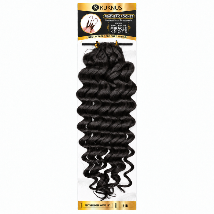 Kuknus Feather Crochet Human Hair Mastermix Deep Wave 18" in colour 1B (Natural Black)