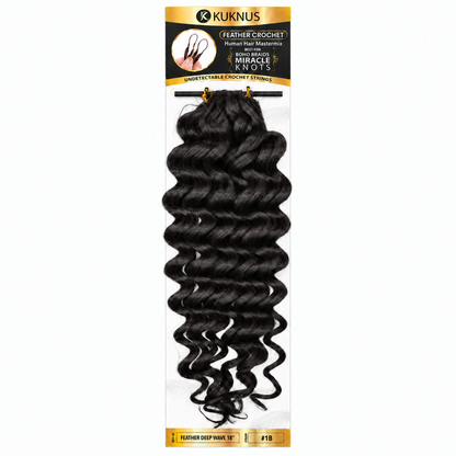 Kuknus Feather Crochet Human Hair Mastermix Deep Wave 18" in colour 1B (Natural Black)