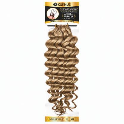 Kuknus Feather Crochet Human Hair Mastermix Deep Wave 18" in colour 27 (Honey Blonde)