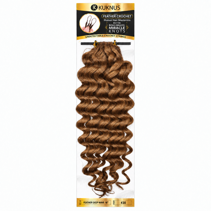Kuknus Feather Crochet Human Hair Mastermix Deep Wave 18" in colour 30 (Light Auburn)