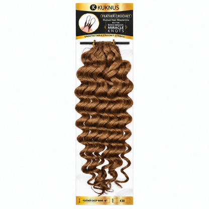 Kuknus Feather Crochet Human Hair Mastermix Deep Wave 18" in colour 30 (Light Auburn)