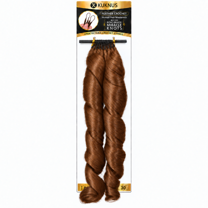 Kuknus Feather Crochet Human Hair Mastermix French Curl 18" in colour 30 (Light Auburn)