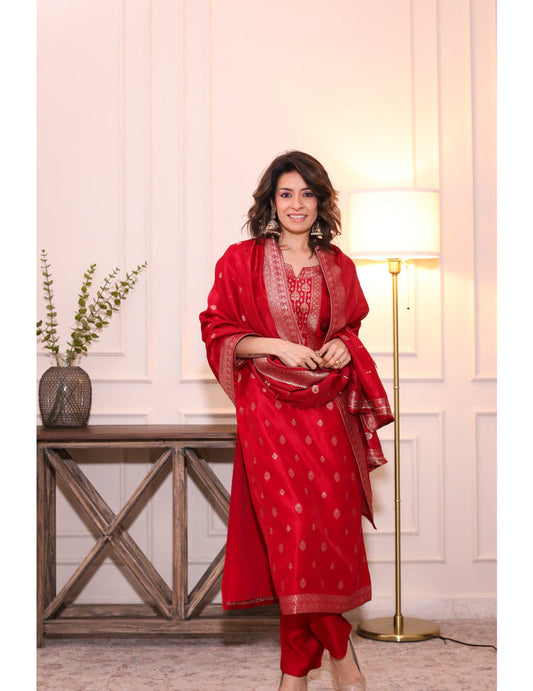 Laal Noor Brocade Russian Silk Kurta Set