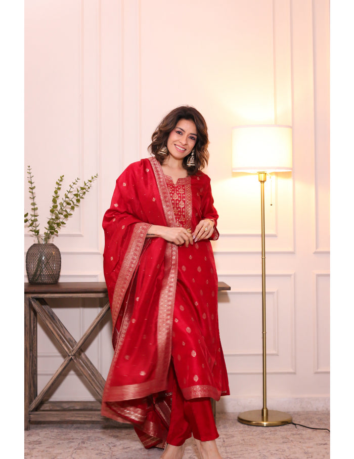 Laal Noor Brocade Russian Silk Kurta Set