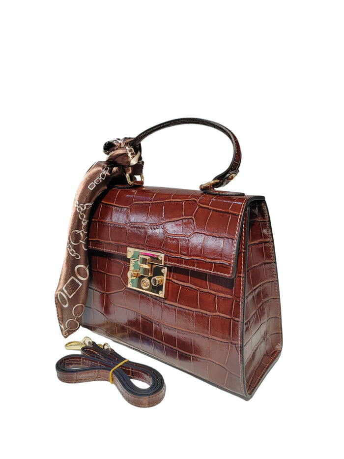 Leather Emily Bag- Brown Croc