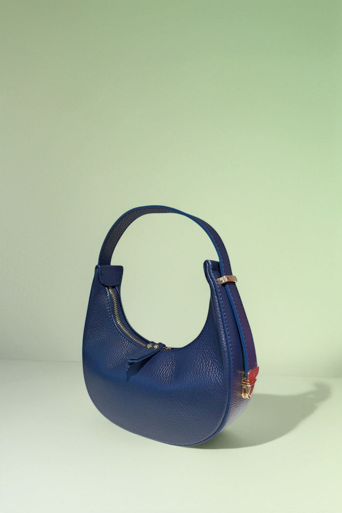 Leather Shoulder Bag- Navy