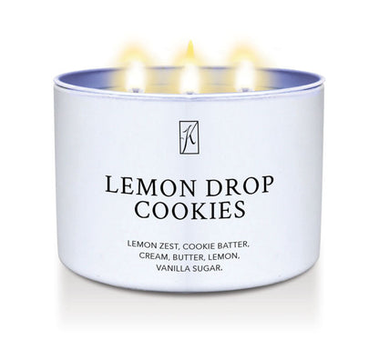 Lemon Drop Cookies' scented candle in a tin container on a white background by Kringle Candle