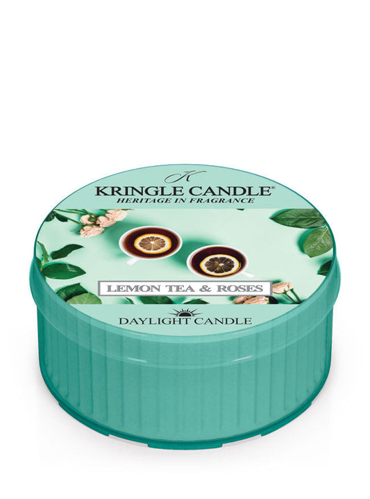 Kringle Candle Lemon Tea & Roses daylight candle on a white background