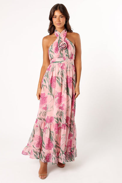 Petal and Pup USA DRESSES Lennon Halterneck Maxi Dress - Pink Floral