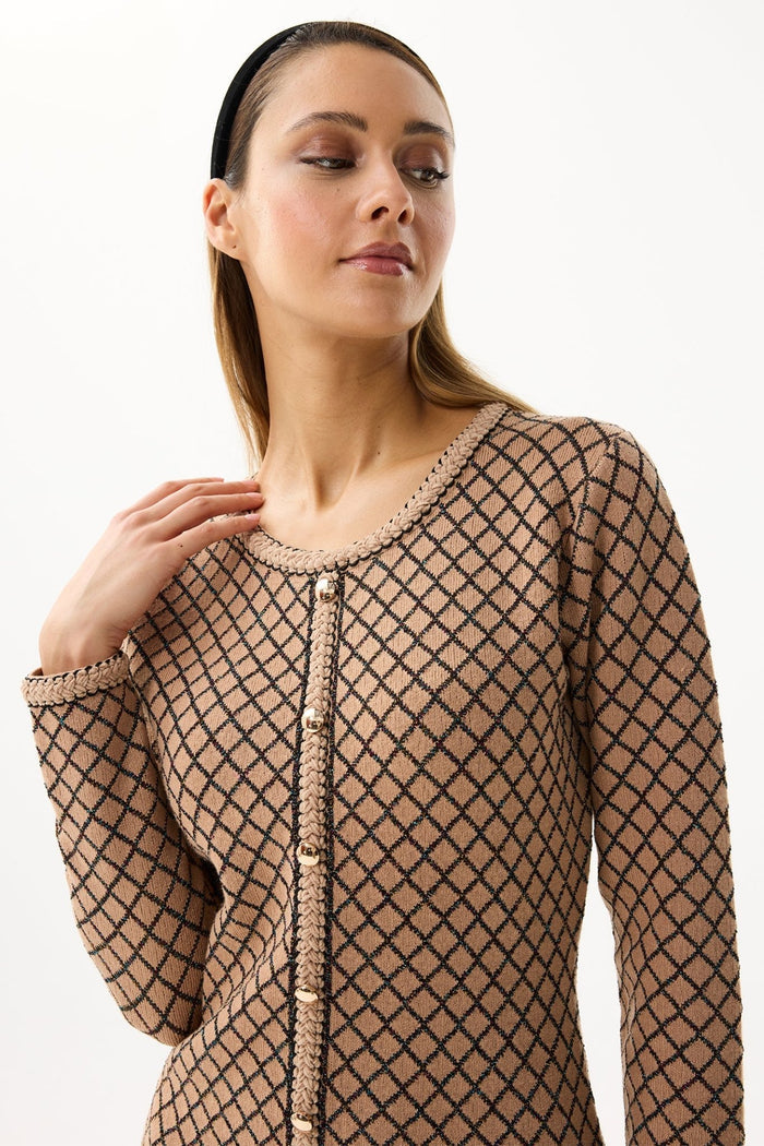 Leo and Ugo AWR194 Beige Diamond Pattern Knit Dress - Dotique - Leo & Ugo
