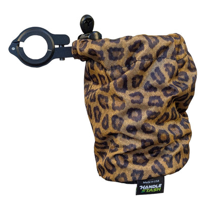 Leopard print bike cup holder with alloy clamp extended