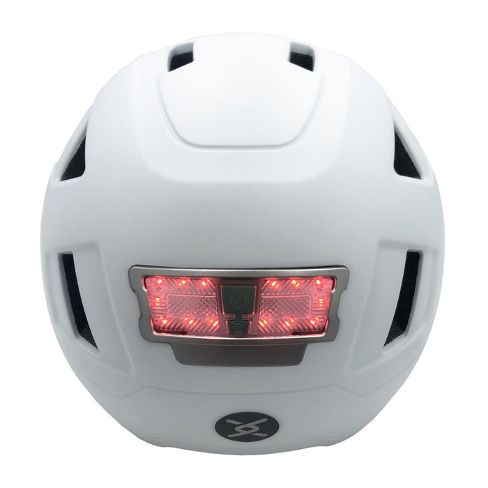 back of xnito ebike helmet with built in lights - lightning white