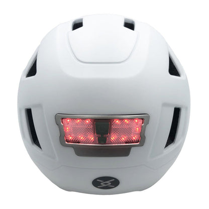 back of xnito ebike helmet with built in lights - lightning white