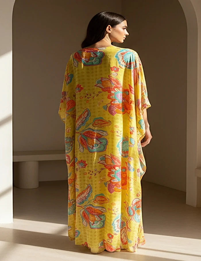 Lime Crepe Floral Cape Set