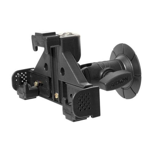 The LockVise® Locking Phone Holder with OCTO™ Series Adhesive Mount is a black, adjustable car phone holder featuring an adhesive base, spring-loaded grips, and an adjustable arm for dashboard or windshield use.