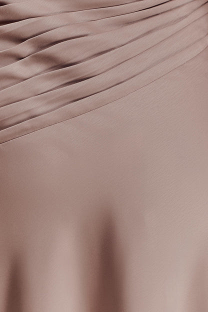 Lyla Asymmetrical Satin Maxi Dress - Bronze Taupe