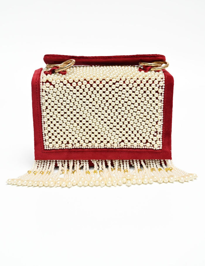 Maroon Pearl beaded box clutch