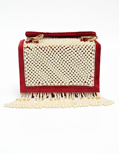 Maroon Pearl beaded box clutch