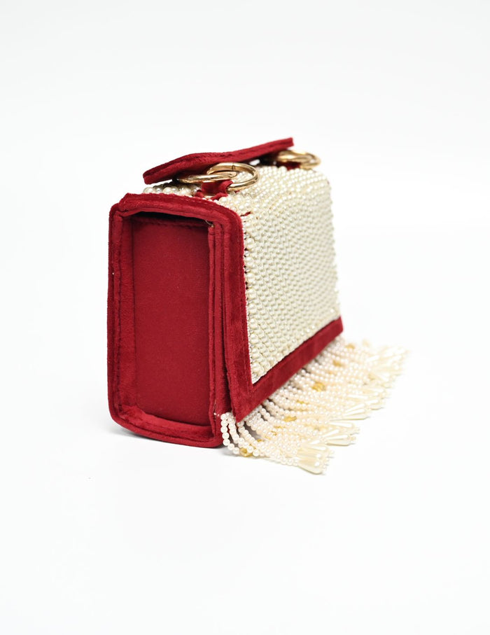 Maroon Pearl beaded box clutch