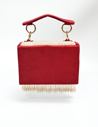 Maroon Pearl beaded box clutch