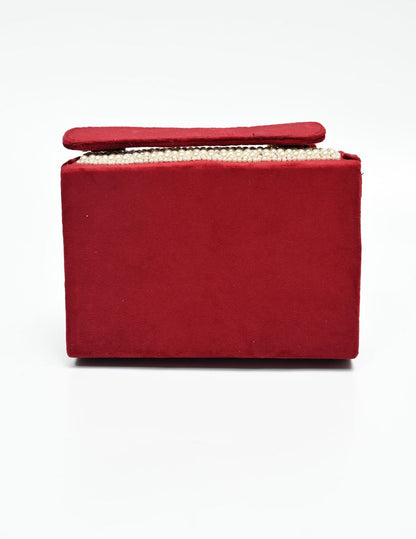 Maroon Pearl beaded box clutch