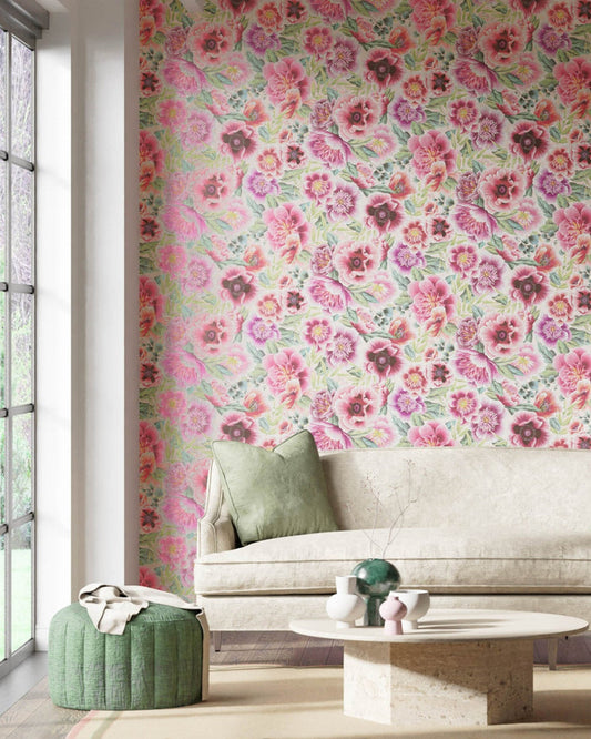 Marsha wallpaper - Powder/Peony/Magenta - Diane Hill
