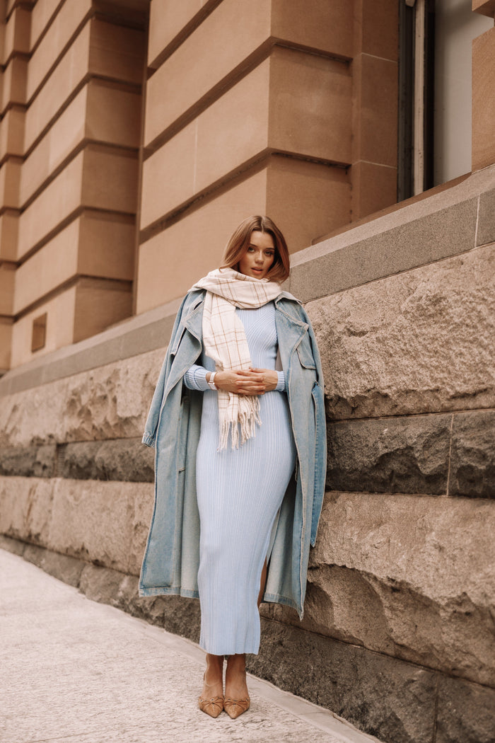 Petal and Pup USA DRESSES Mattie Long Sleeve Maxi Dress - Blue Grey