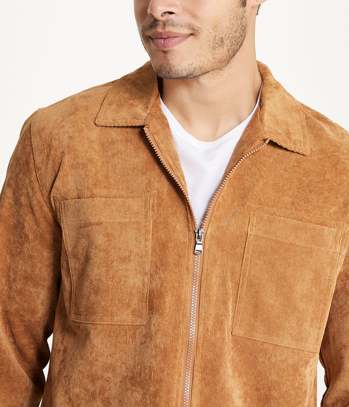 Men's Long Sleeve Corduroy Shirt Jacket (Zip Front)