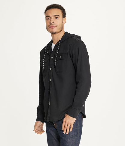Men's Long Sleeve Hooded Shirt Jacket: Stretch Twill