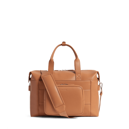 Saddle Tan (Vegan Leather) Scaled | Back view of Metro Duffel in Saddle Tan