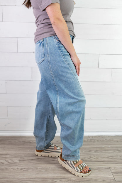 Miley HW Side Panel Barrel Leg Jeans