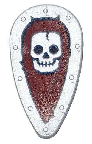 Minifigure, Shield Ovoid with Skull on Dark Red Background Pattern