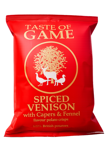 Mixed Box - Spiced Venison with Capers & Fennel, Wild Boar and Apple, Wild Duck and Plum, Grouse and Whinberry, Smoked Pheasant and Wild Mushroom Crisps 150g (Case of 12)