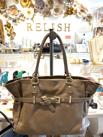 Mocha Handbag Tote Front Buckle