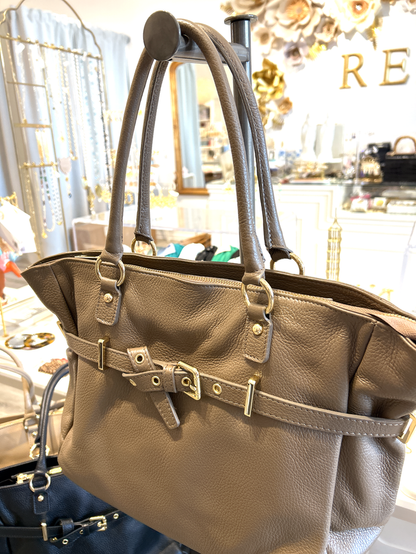 Mocha Handbag Tote Front Buckle