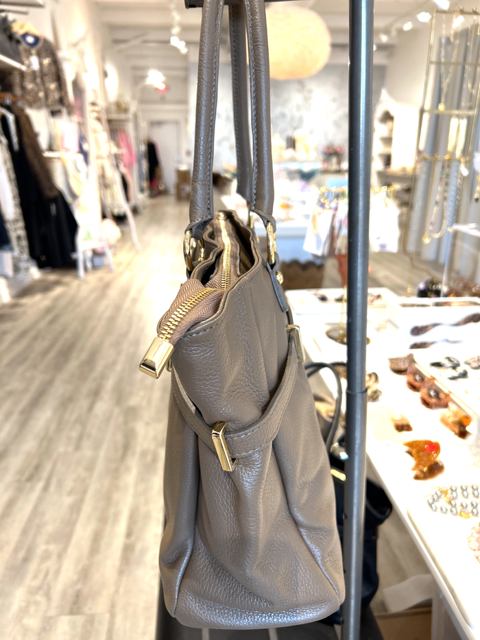 Mocha Handbag Tote Front Buckle