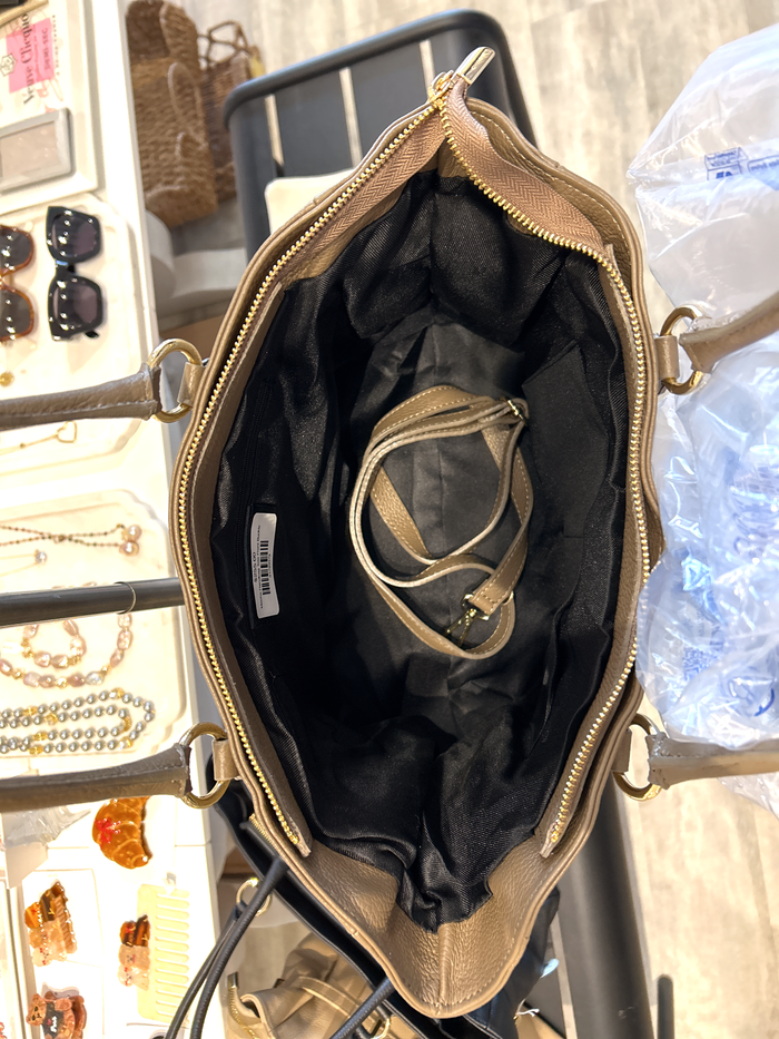 Mocha Handbag Tote Front Buckle